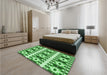 Patterned Green Rug in a Bedroom, pat2320grn