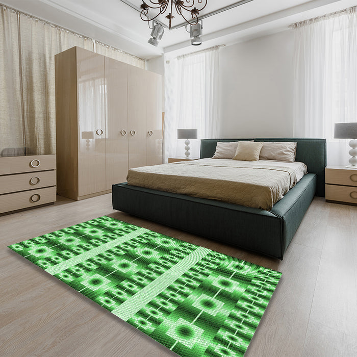 Round Machine Washable Transitional Green Rug in a Office, wshpat2320grn