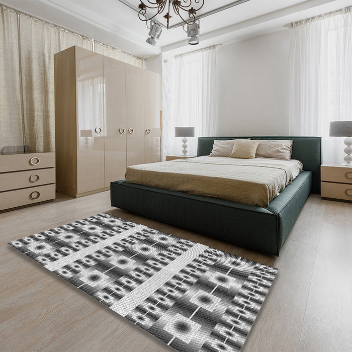 Patterned Platinum Silver Gray Rug in a Bedroom, pat2320gry
