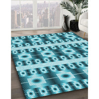 Patterned Dark Cyan Green Rug, pat2320lblu