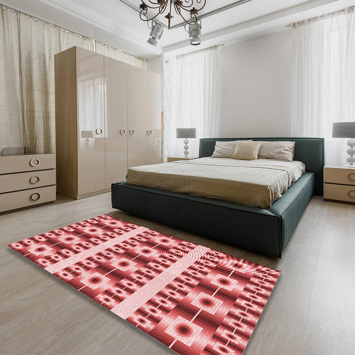 Patterned Pastel Pink Rug in a Bedroom, pat2320rd