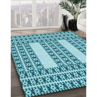 Patterned Dark Cyan Green Rug, pat2321lblu