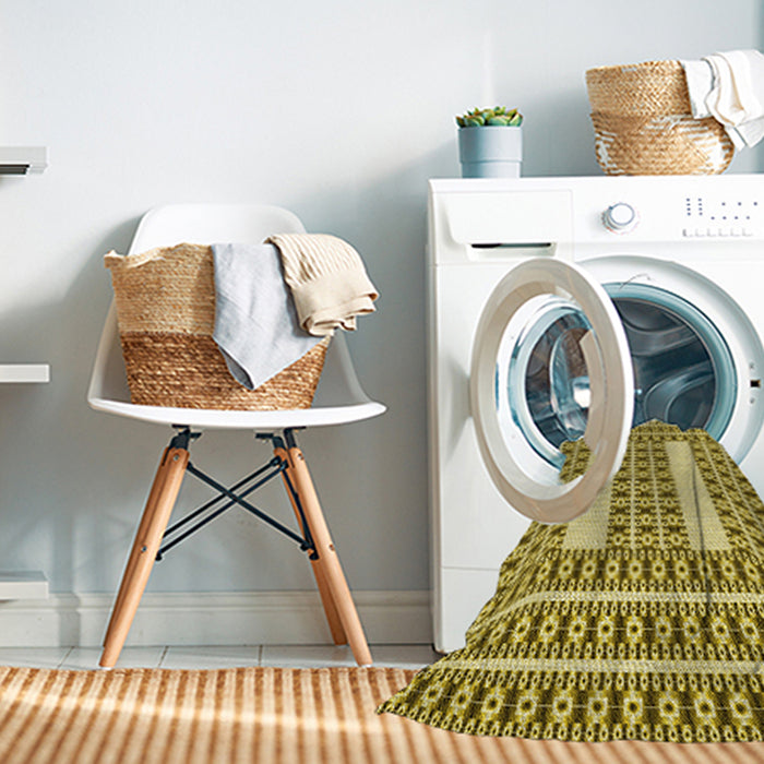 Machine Washable Transitional Dark Yellow Green Rug in a Washing Machine, wshpat2321yw