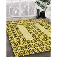 Patterned Dark Yellow Green Rug, pat2321yw