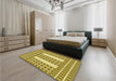 Patterned Dark Yellow Green Rug in a Bedroom, pat2321yw