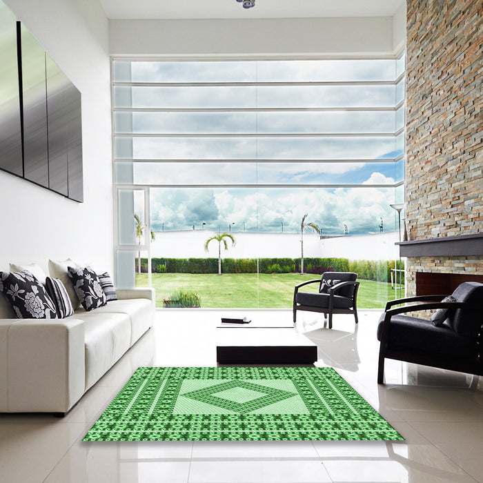 Square Patterned Jade Green Rug in a Living Room, pat2323grn