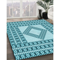 Patterned Dark Cyan Green Rug, pat2323lblu