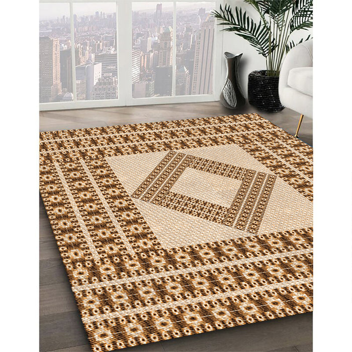 Patterned Mahogany Brown Rug in Family Room, pat2323org