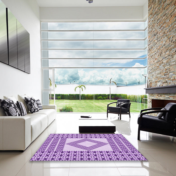 Square Patterned Blossom Pink Rug in a Living Room, pat2323pur