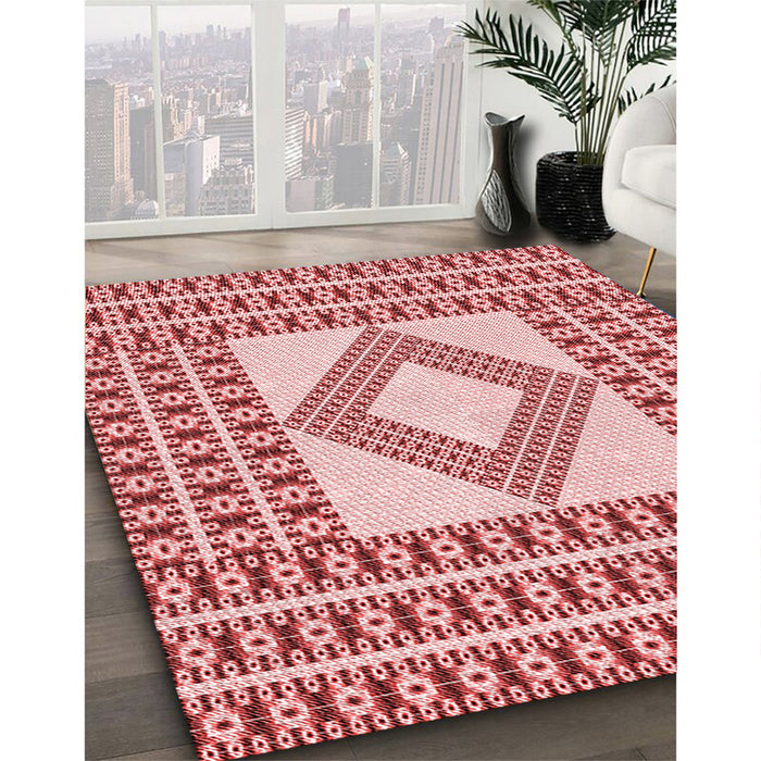 Patterned Baby Pink Rug in Family Room, pat2323rd