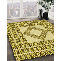 Patterned Dark Yellow Green Rug, pat2323yw