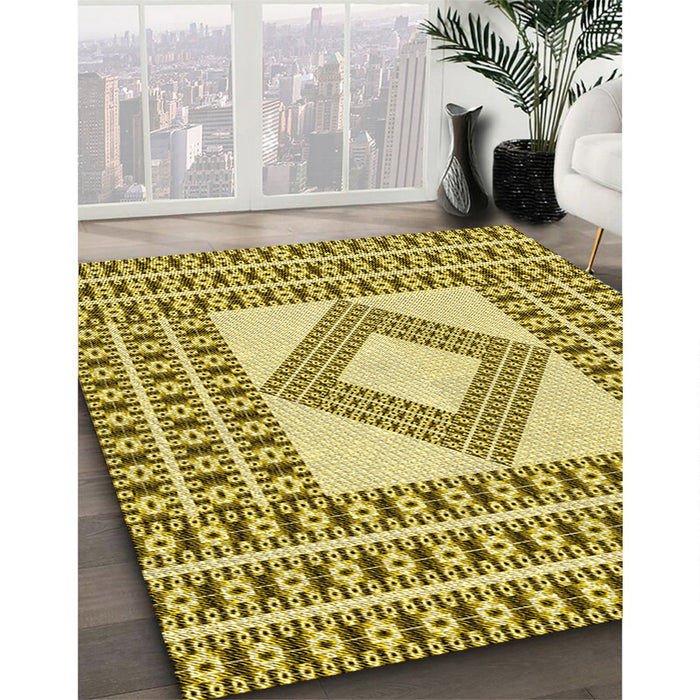 Patterned Dark Yellow Green Rug in Family Room, pat2323yw