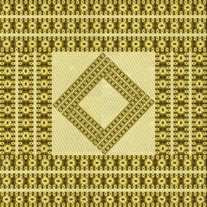 Round Patterned Dark Yellow Green Rug, pat2323yw