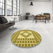 Round Patterned Dark Yellow Green Rug in a Office, pat2323yw
