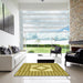 Square Patterned Dark Yellow Green Rug in a Living Room, pat2323yw