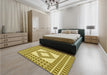 Patterned Dark Yellow Green Rug in a Bedroom, pat2323yw