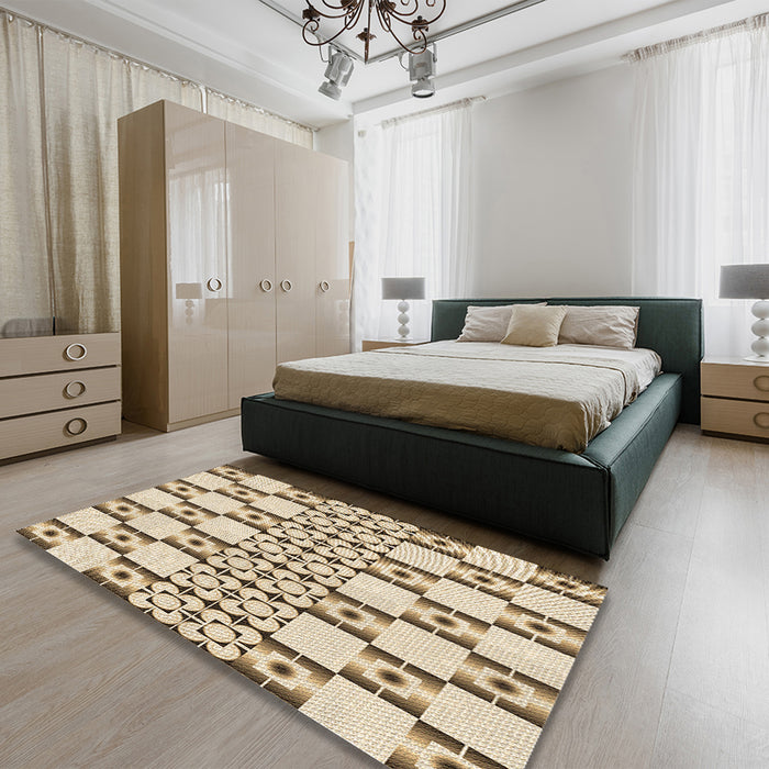Patterned Golden Blonde Gold Rug in a Bedroom, pat2324brn