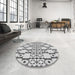 Round Machine Washable Transitional Platinum Gray Rug in a Office, wshpat2324