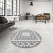 Round Patterned Gray Novelty Rug in a Office, pat2326