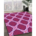 Patterned Raspberry Red Rug in Family Room, pat2327pur