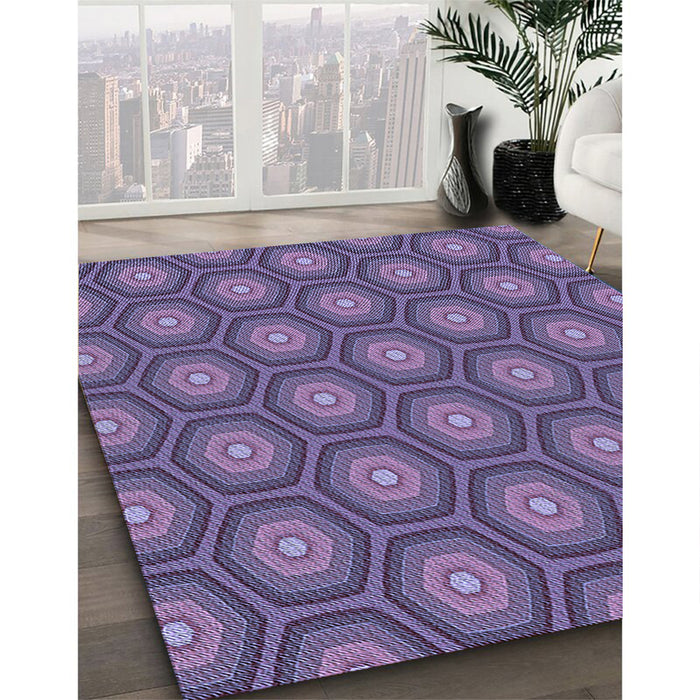 Patterned Purple Rug in Family Room, pat2328blu