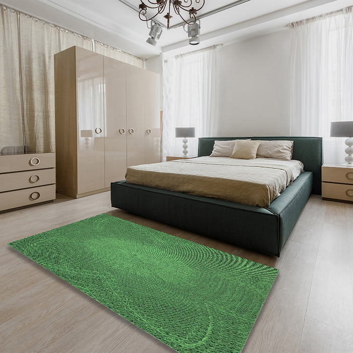 Round Machine Washable Transitional Forest Green Rug in a Office, wshpat2329grn