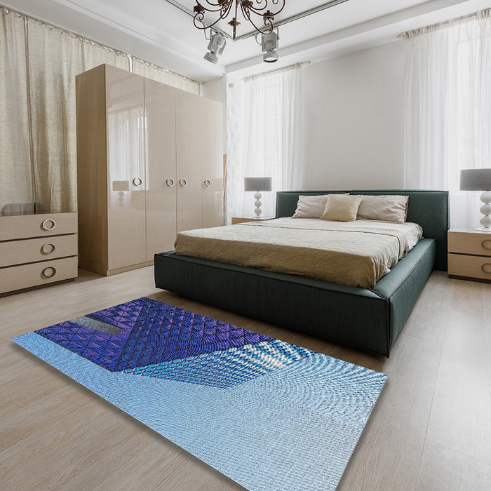 Patterned Blue Novelty Rug in a Bedroom, pat232