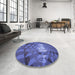 Round Patterned Deep Periwinkle Purple Rug in a Office, pat233blu