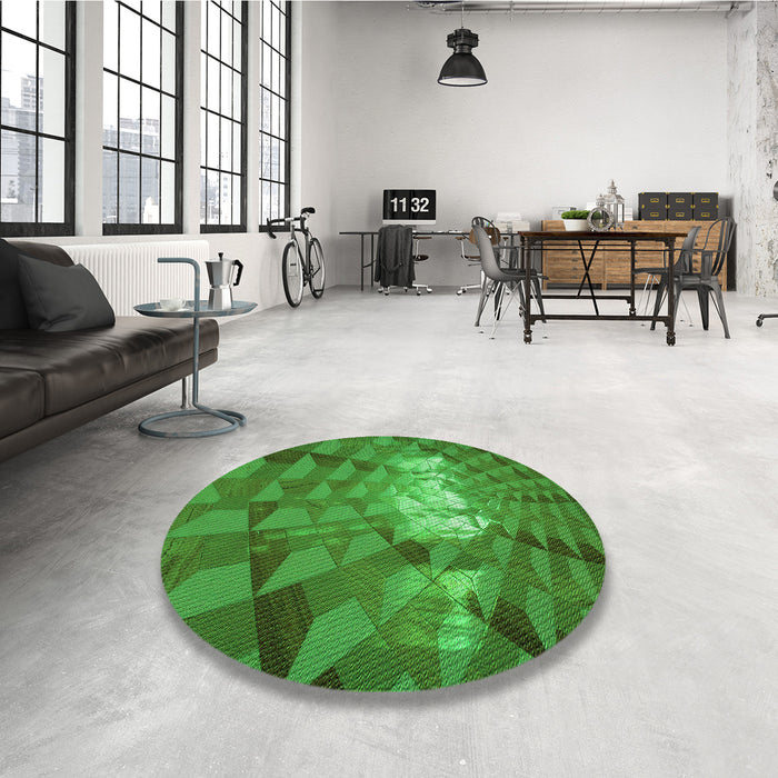 Round Patterned Green Rug in a Office, pat233grn
