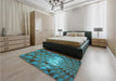 Patterned Dark Turquoise Green Rug in a Bedroom, pat233lblu