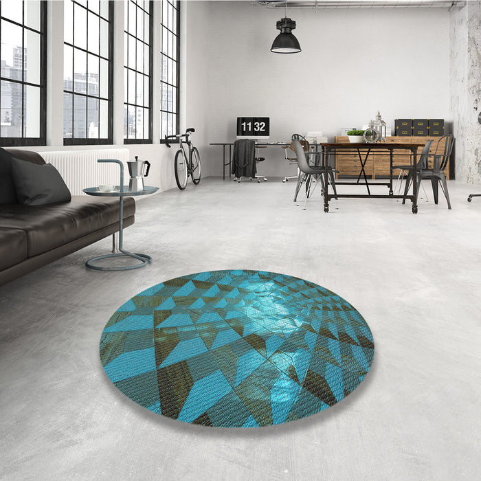 Round Patterned Dark Turquoise Green Rug in a Office, pat233lblu
