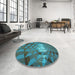 Round Patterned Dark Turquoise Green Rug in a Office, pat233lblu
