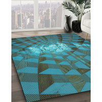 Patterned Dark Turquoise Green Rug, pat233lblu