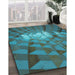 Patterned Dark Turquoise Green Rug in Family Room, pat233lblu