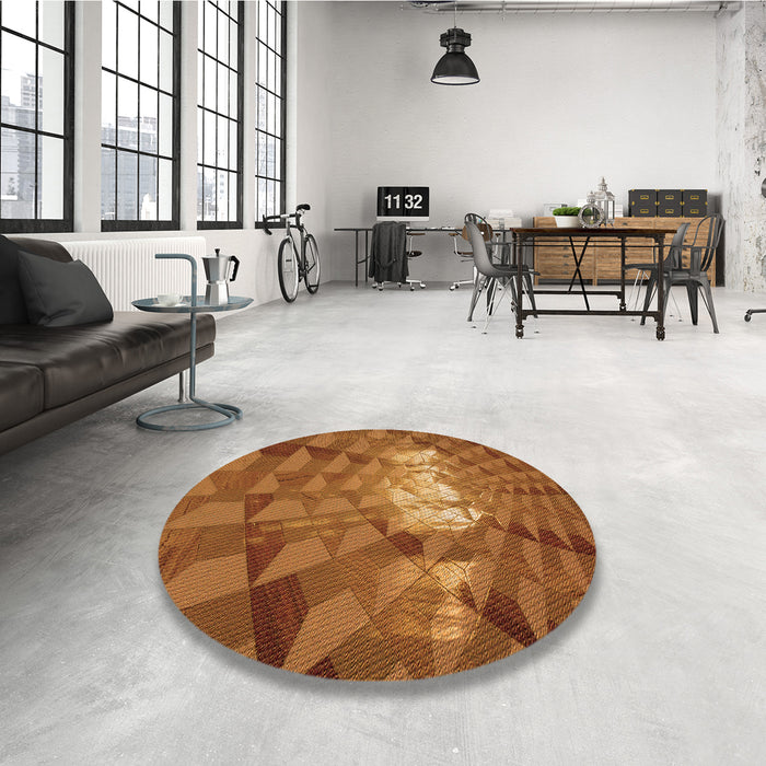 Round Patterned Neon Orange Rug in a Office, pat233org