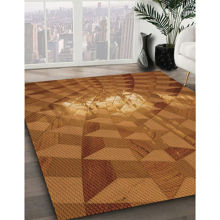 Patterned Neon Orange Rug in Family Room, pat233org