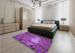 Patterned Dark Magenta Purple Rug in a Bedroom, pat233pur