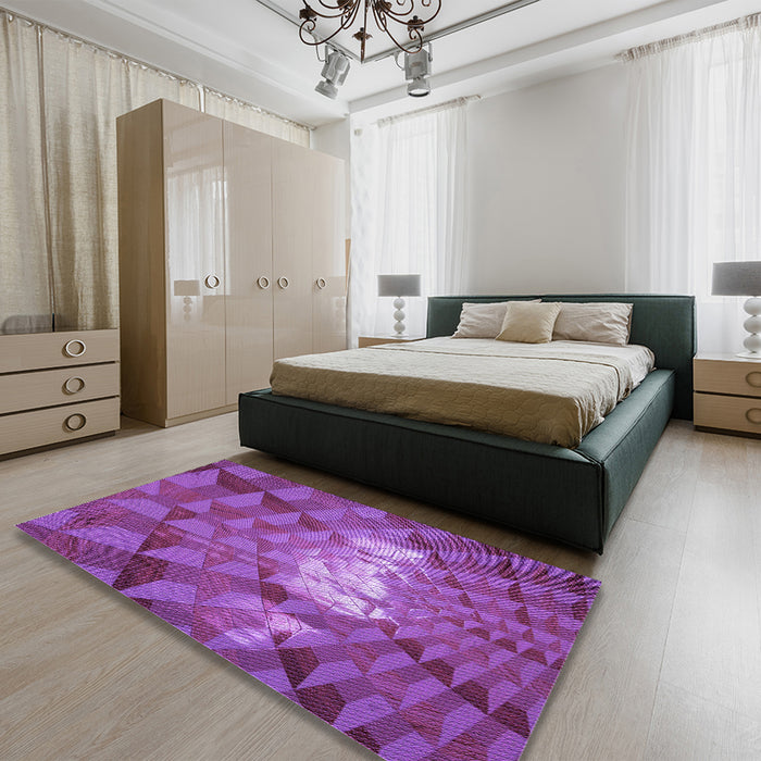 Patterned Dark Magenta Purple Rug in a Bedroom, pat233pur
