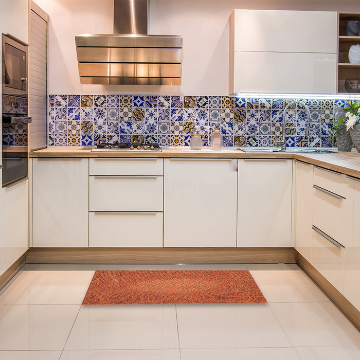 Patterned Neon Orange Rug in a Kitchen, pat2330org