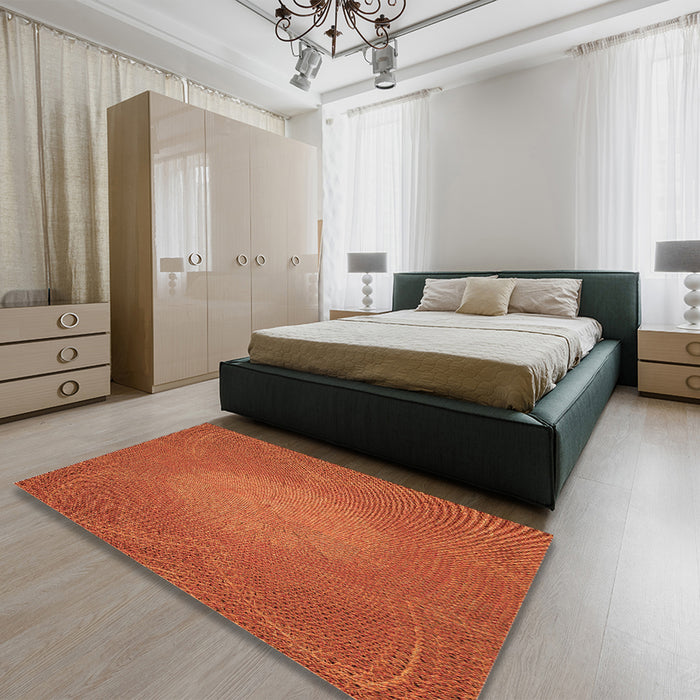 Patterned Neon Orange Rug in a Bedroom, pat2330org
