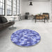 Round Patterned Jeans Blue Rug in a Office, pat2331blu