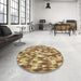 Round Patterned Yellow Orange Rug in a Office, pat2331brn