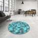 Round Patterned Aquamarine Stone Green Rug in a Office, pat2331lblu