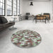 Round Patterned Pale Silver Gray Novelty Rug in a Office, pat2331