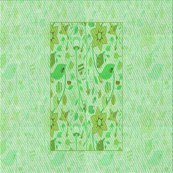 Round Machine Washable Transitional Green Rug, wshpat2332grn