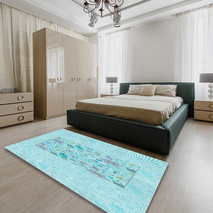 Patterned Diamond Blue Rug in a Bedroom, pat2332lblu