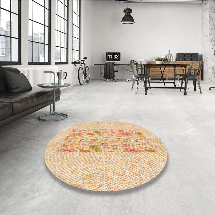 Round Patterned Golden Blonde Gold Rug in a Office, pat2332org