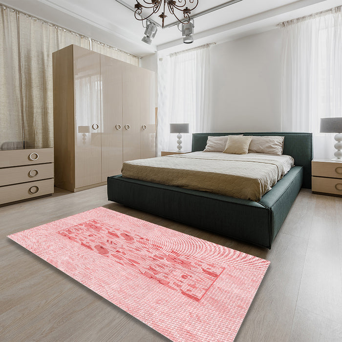 Round Machine Washable Transitional Pastel Red Pink Rug in a Office, wshpat2332rd