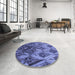 Round Patterned Sky Blue Rug in a Office, pat2333blu
