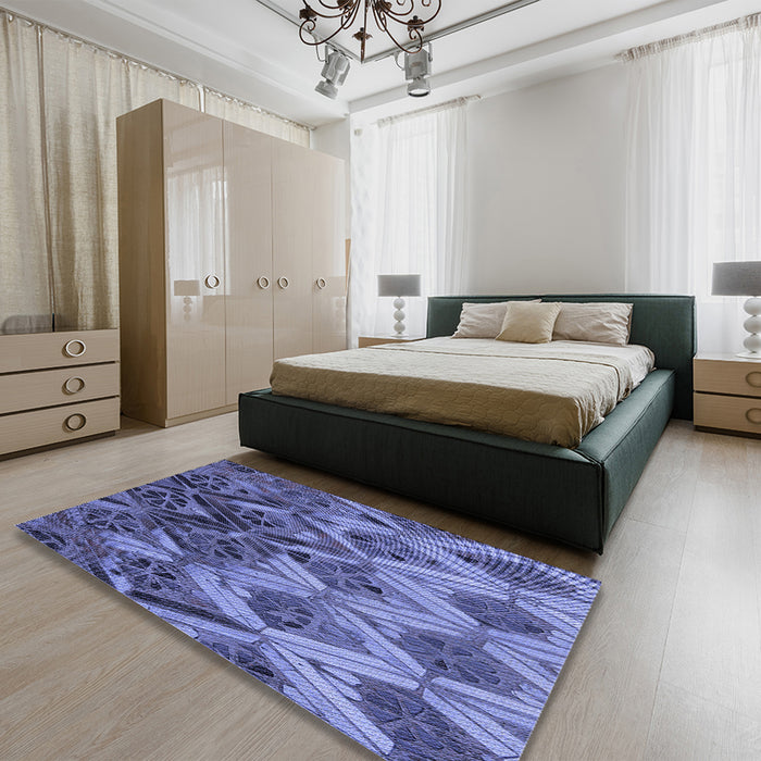 Patterned Sky Blue Rug in a Bedroom, pat2333blu